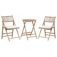 BALKONSET 2-Sitzer Bambusholz hellbraun Auflagen cremeweiß zusammenklappbar Savelletri - Hellbraun/Weiß, Holz/Textil - Beliani