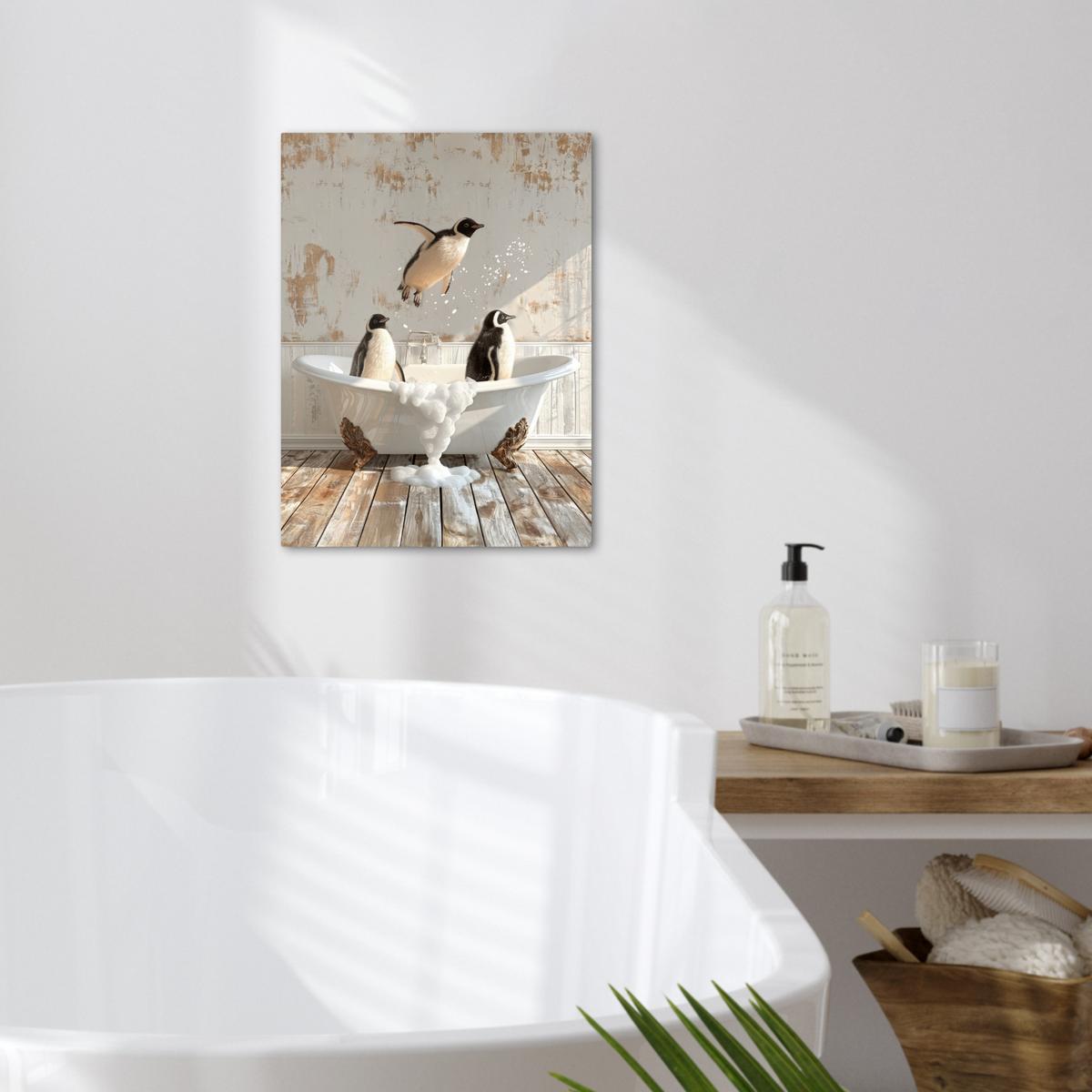 LEINWANDBILD Vintage - Pinguin - Badewanne - Schaumstoff Room Decor 30x40 cm - Schwarz, Textil (30/40cm) - MuchoWow