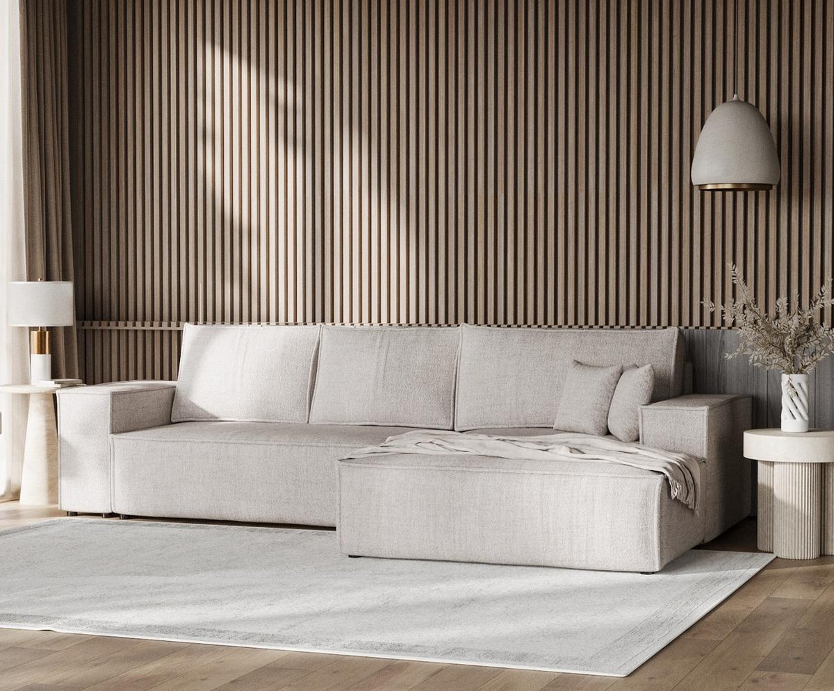 ECKSOFA TAURI mit Schlaffunktion Hellbeige im Neve Stoff - Sandfarben/Schwarz, Holz/Holzwerkstoff (294/185cm) - AltaBeds