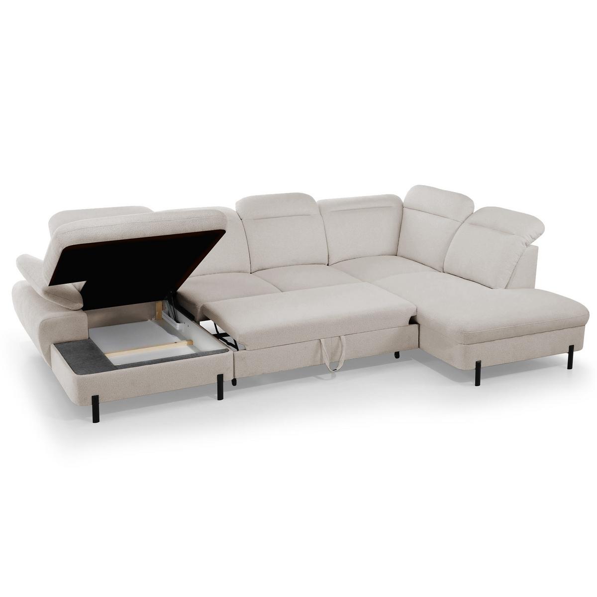 WOHNLANDSCHAFT Sora U mit Schlaffunktion und verstellbarer Sitztiefe, Kopfstützen und Armlehne, 365 cm, Beige, Links - Beige/Schwarz, Textil (365/107/235cm) - Beautysofa