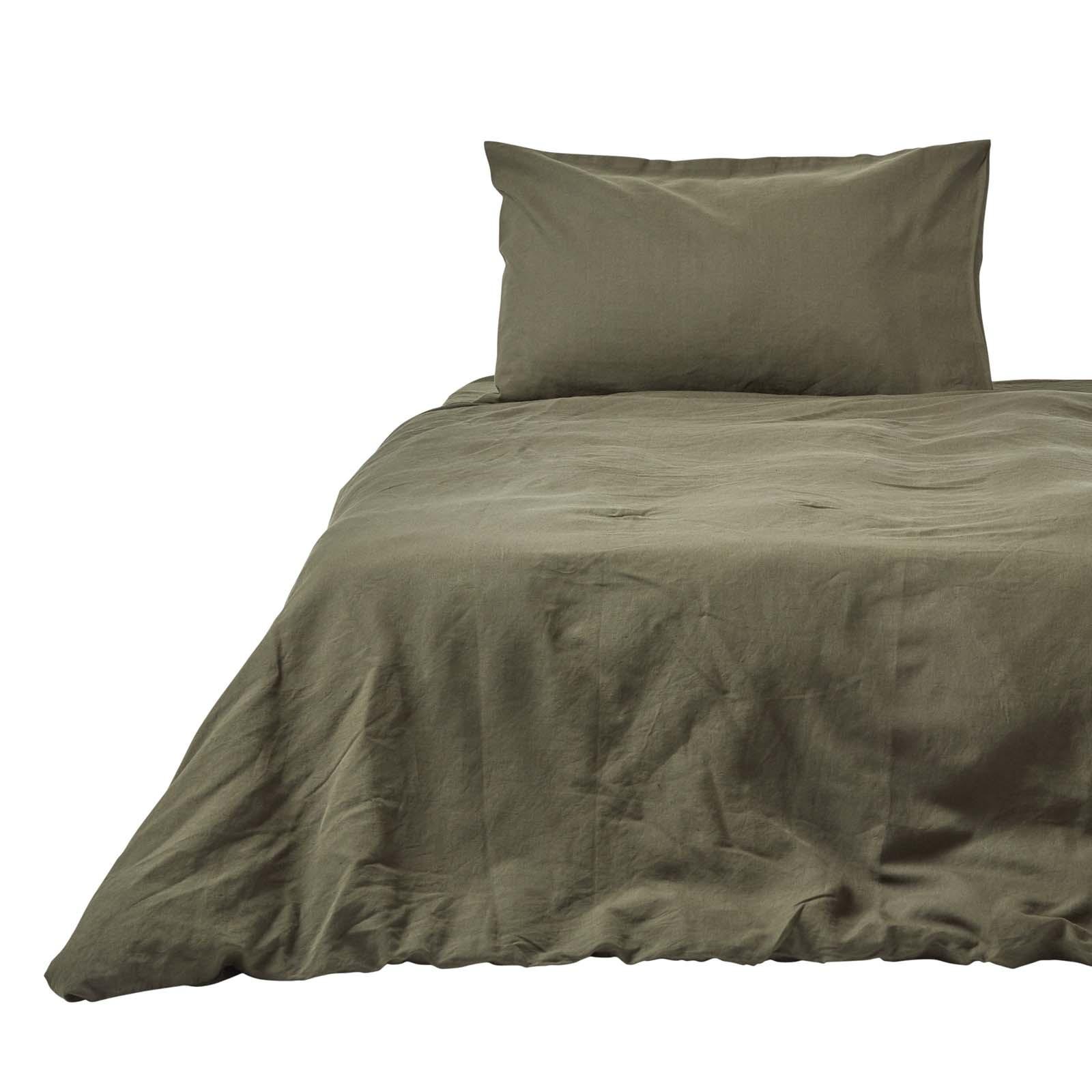 BETTWÄSCHE Leinen - Olivgrün, Textil (155/220cm) - Homescapes