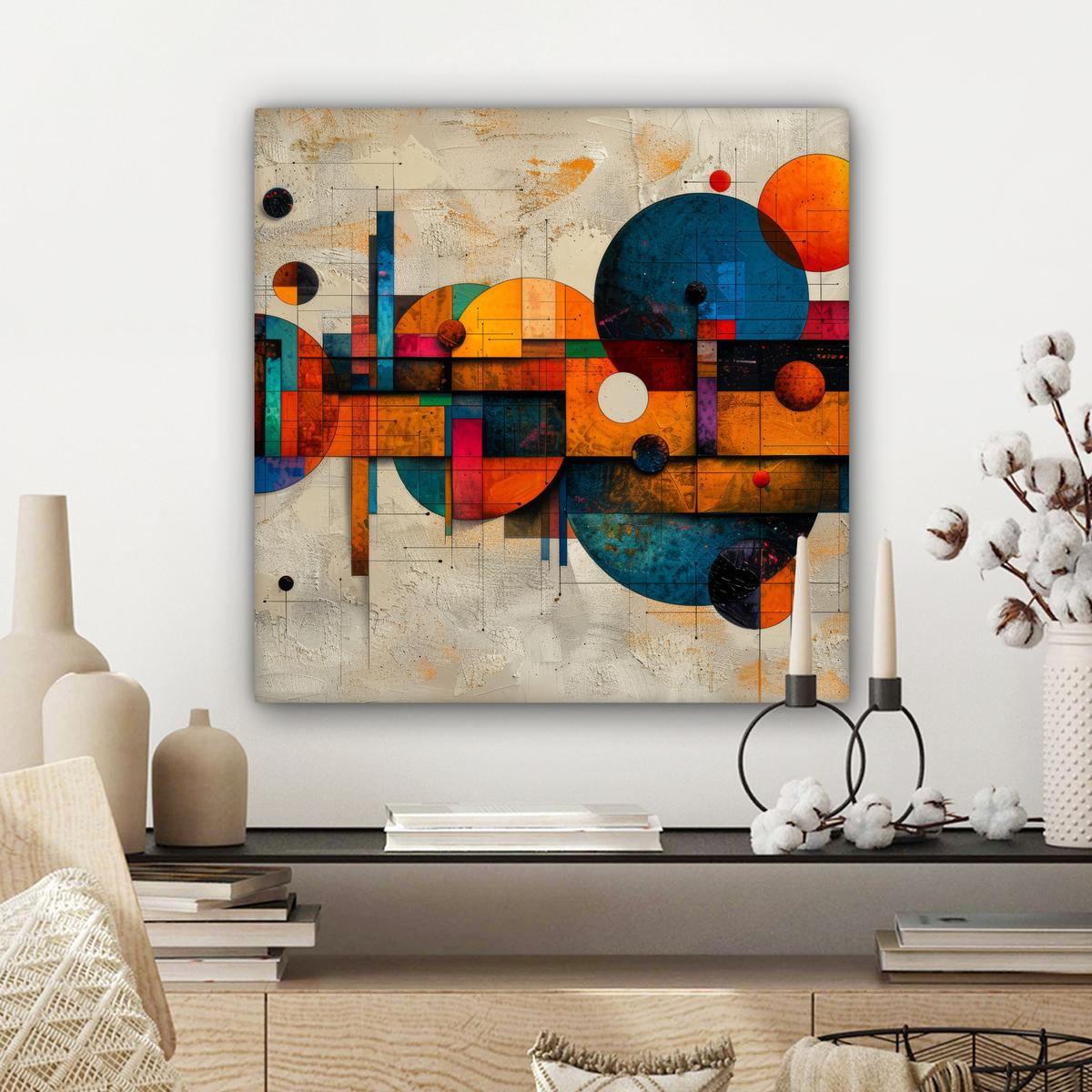 LEINWANDBILD Vintage - Moderne Kunst - Orange - Geometrische Formen Wandbild Wohnzimmer 50x50 cm - Multicolor, Textil (50/50cm) - MuchoWow