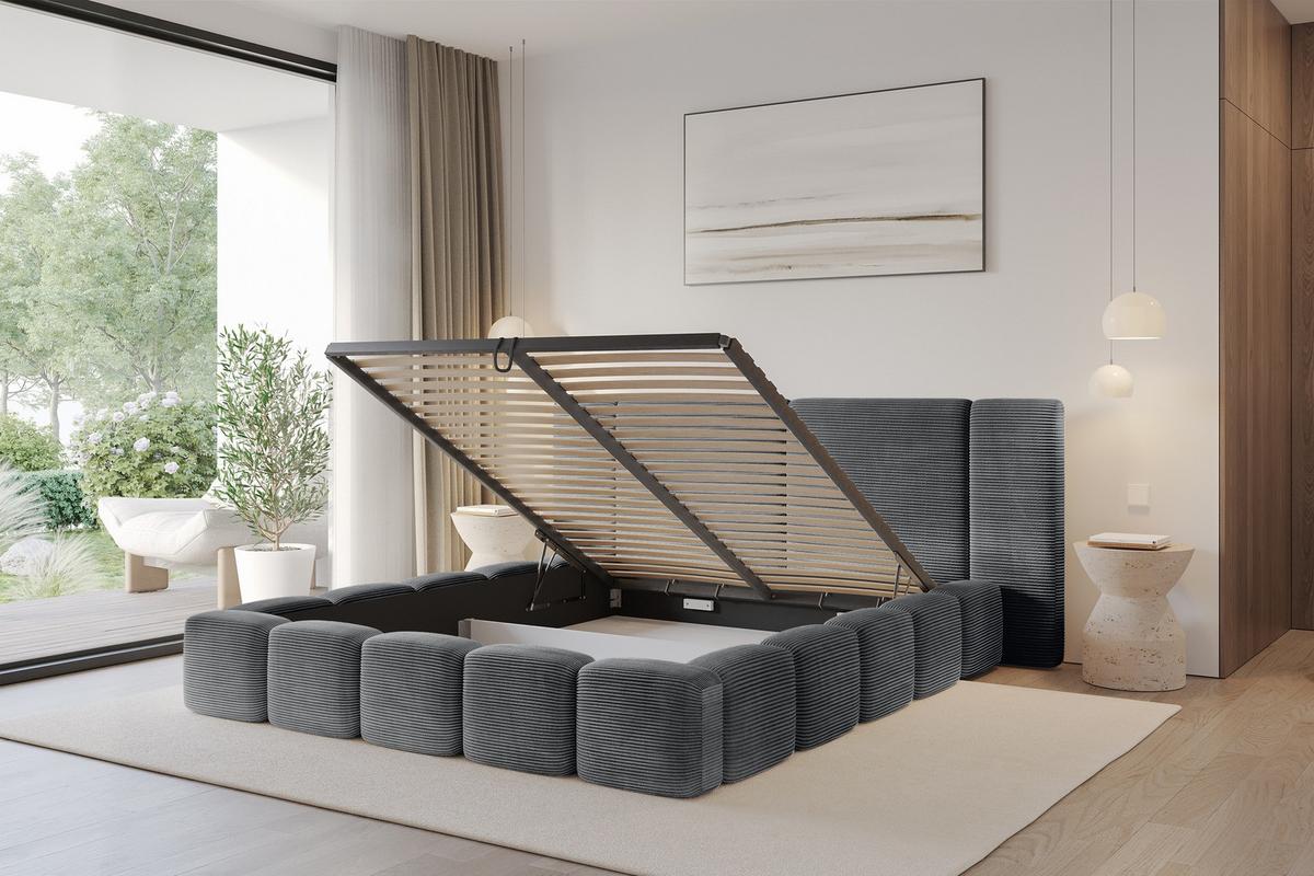 POLSTERBETT mit Bettkasten und Lattenrost, Bett mit Matratze H3/H4 - NILO 120x200 Dunkelgrau - Graphitfarben, Holzwerkstoff/Textil (120/200cm) - ALTDECOR
