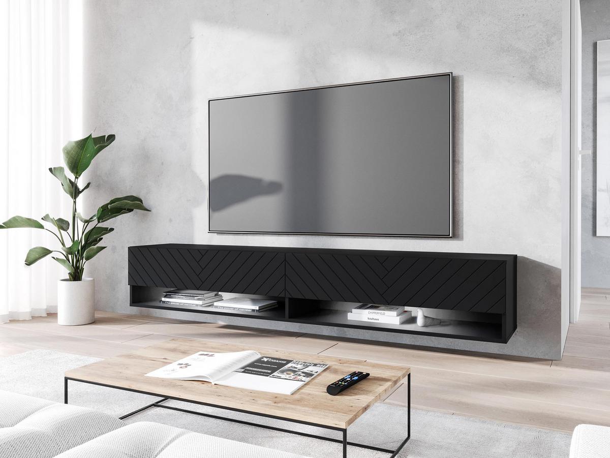 TV-LOWBOARD A180 MDF mit RGB LED Beleuchtung - Graphitfarben/Schwarz, Holzwerkstoff/Kunststoff (180/30/33cm) - MIRJAN24