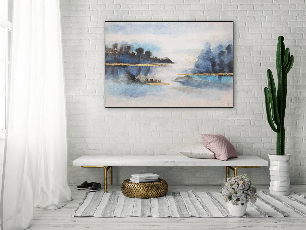 ACRYLBILD HANDGEMALT 120/80 cm - Blau/Weiß, Holz/Textil (120/80cm) - KUNSTLOFT