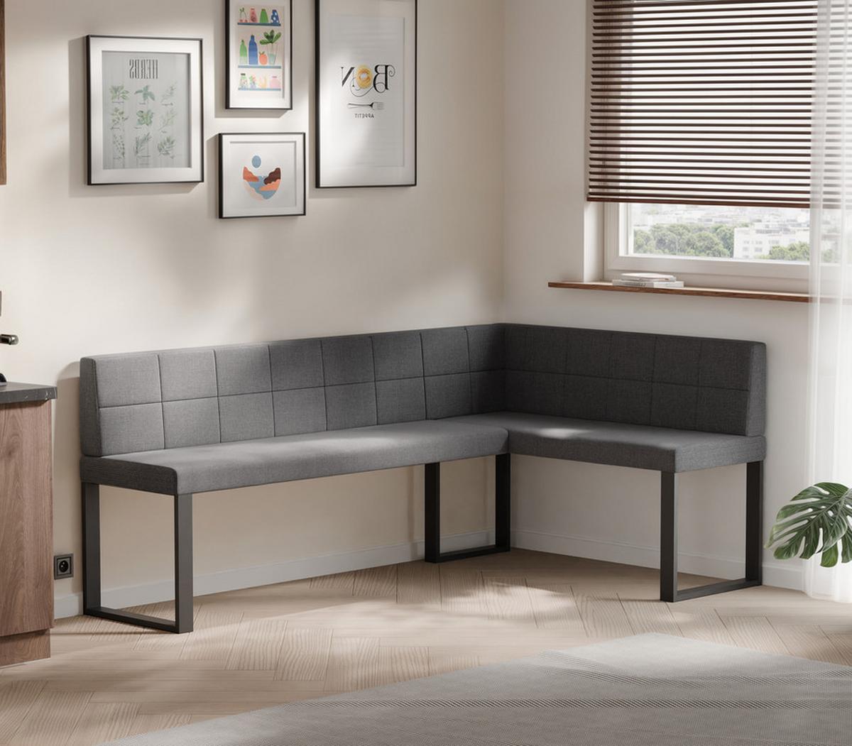 ECKBANK rechts SANA U Webstoff gesteppt, 168/128 cm Dunkelgrau - Dunkelgrau, Textil/Metall (128/168cm) - Idohome