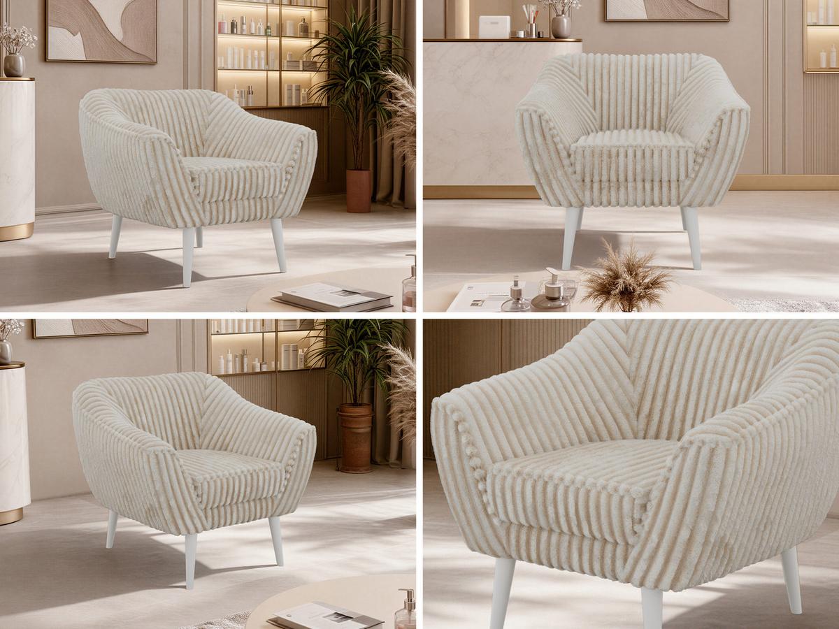 SESSEL PIRS - Beige Cord - Weiße Beine - Beige/Creme, Holzwerkstoff/Textil (80/75/74cm) - MKS