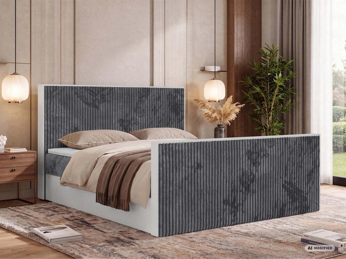 BOXBETT TRAVIT DUO 140/200 - Grau Cord - Topper Visco - H4 - Schwarz/Grau, Kunststoff/Textil (140/200cm) - MKS