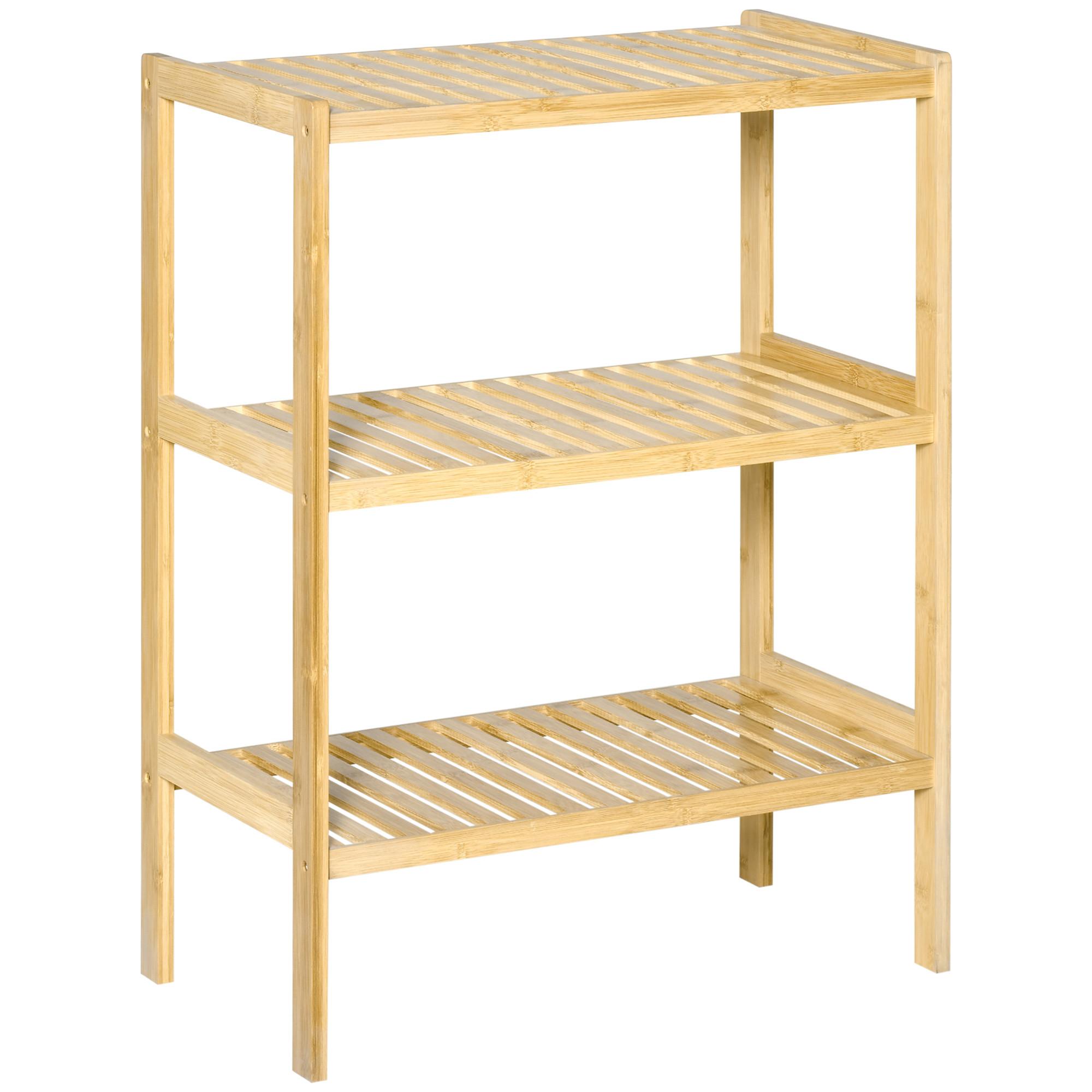 BADREGAL Standregal mit 3 Ebenen, Bambusregal, Küchenregal, für Bad, Küche - Naturfarben, Naturmaterialien (33/80/62cm) - HOMCOM
