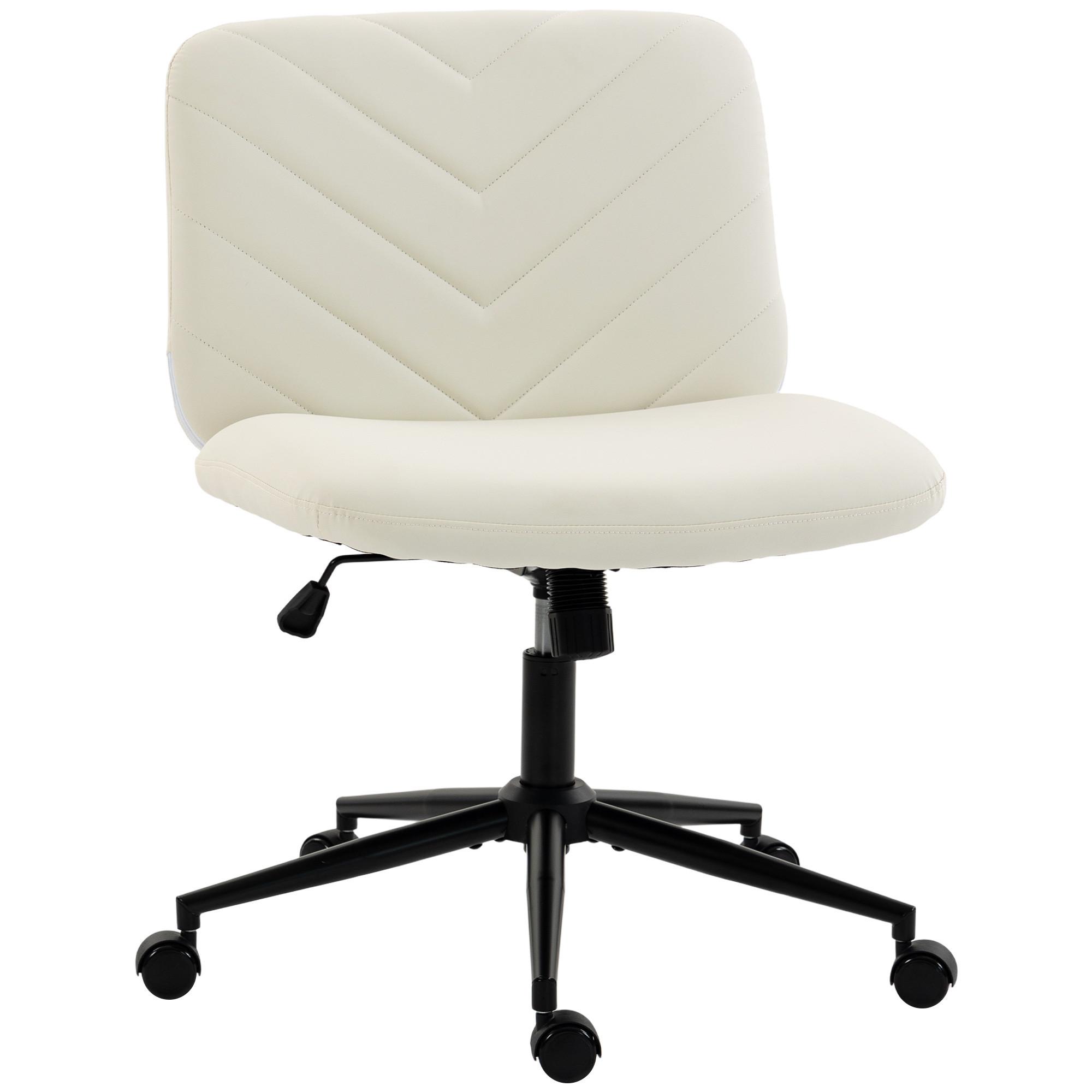 BÜROSTUHL Sperrholz Kunstleder Cremeweiß - Creme/Schwarz, Leder/Metall (61/95/62cm) - HOMCOM