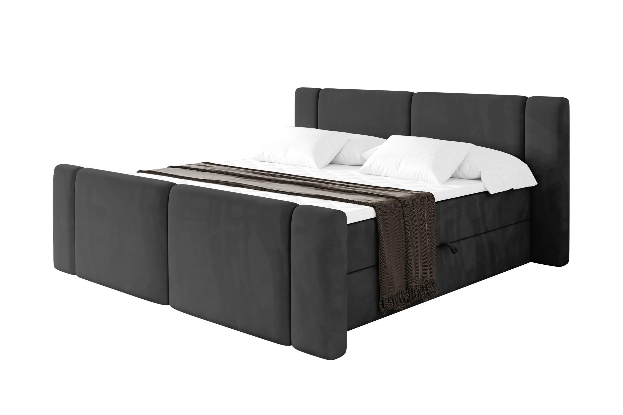 BOXBETT mit Matratze H3 - EVON Zanozek - 180x200 cm Schwarz - Schwarz, Holzwerkstoff (180/200cm) - ALTDECOR
