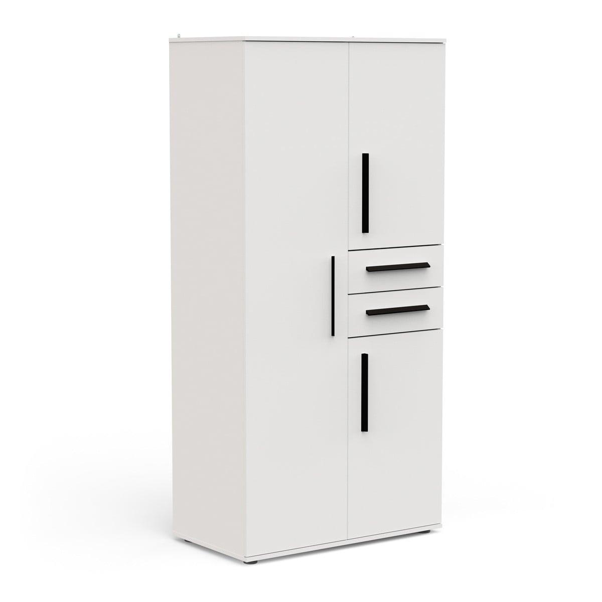 KLEIDERSCHRANK mit 3 Türen und 2 Schubladen in mattweiß 90,4/50/188 cm - Weiß, Holzwerkstoff (50/188/105.9cm) - Calicosy