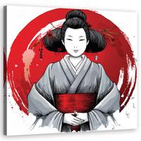 WANDBILD japanische geisha ukiyo e - Rot, Textil (40/40cm) - Feeby
