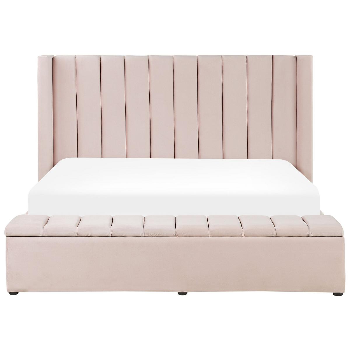 POLSTERBETT 180/200cm Pastellrosa Noyers - Pink, Textil (180/200cm) - Beliani
