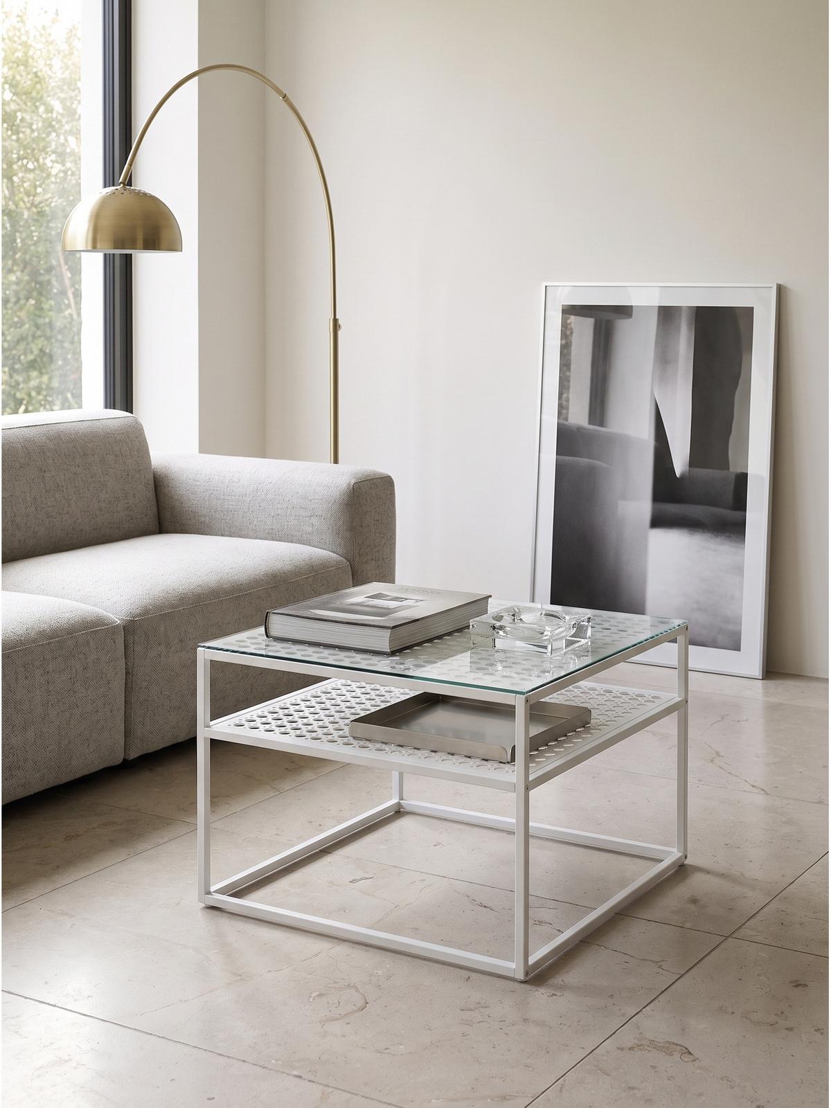 COUCHTISCH ALCUDIA, Einscheibensicherheitsglas, Weiß, 60 x 60 x 45 cm - Weiß, Glas/Metall (60/60/45cm) - KADIMA DESIGN
