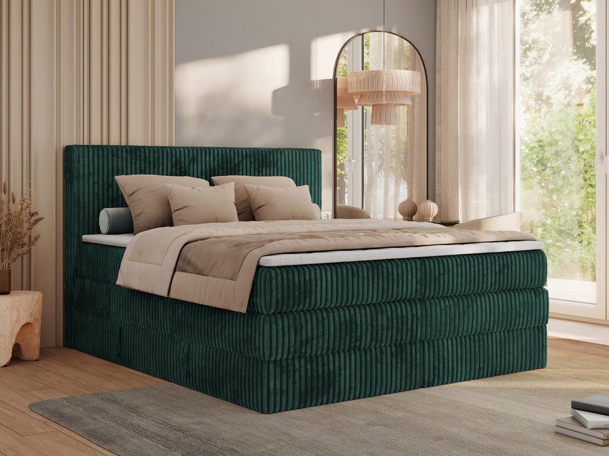 BOXSPRINGBETT TILIANO KING - 160/200 - Dunkelgrün Cord - H4 - Dunkelgrün, Holz/Textil (160/200cm) - MKS