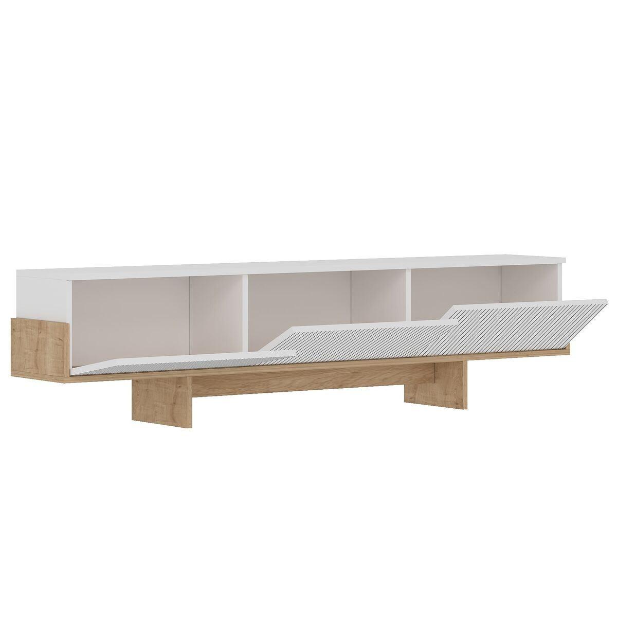 TV-MÖBEL mit 3 abklappbaren Türen gestreift 30/180/44,6 cm - Weiß, Holzwerkstoff (30/44.6/35cm) - Calicosy