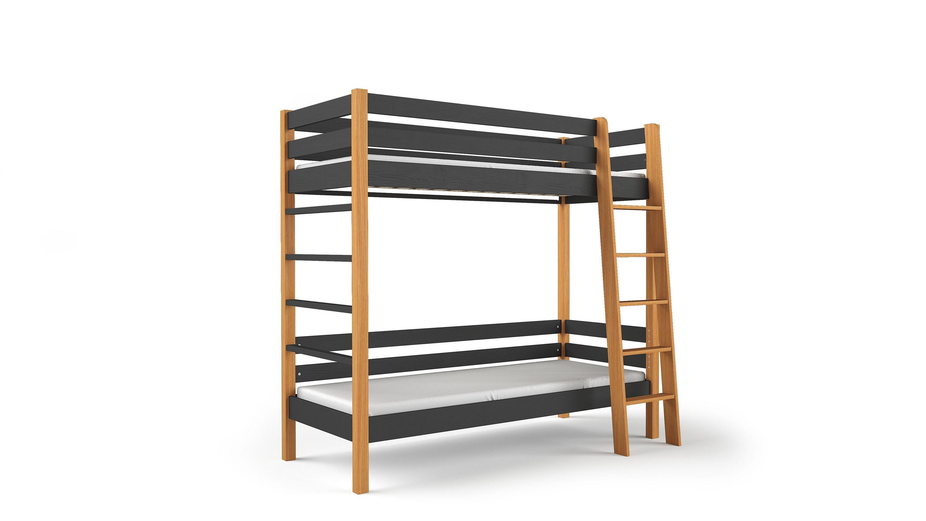 ETAGENBETT ZELDA 80x190 cm Czarny - Schwarz/Kieferfarben, Holz (80/190cm) - MASSENO