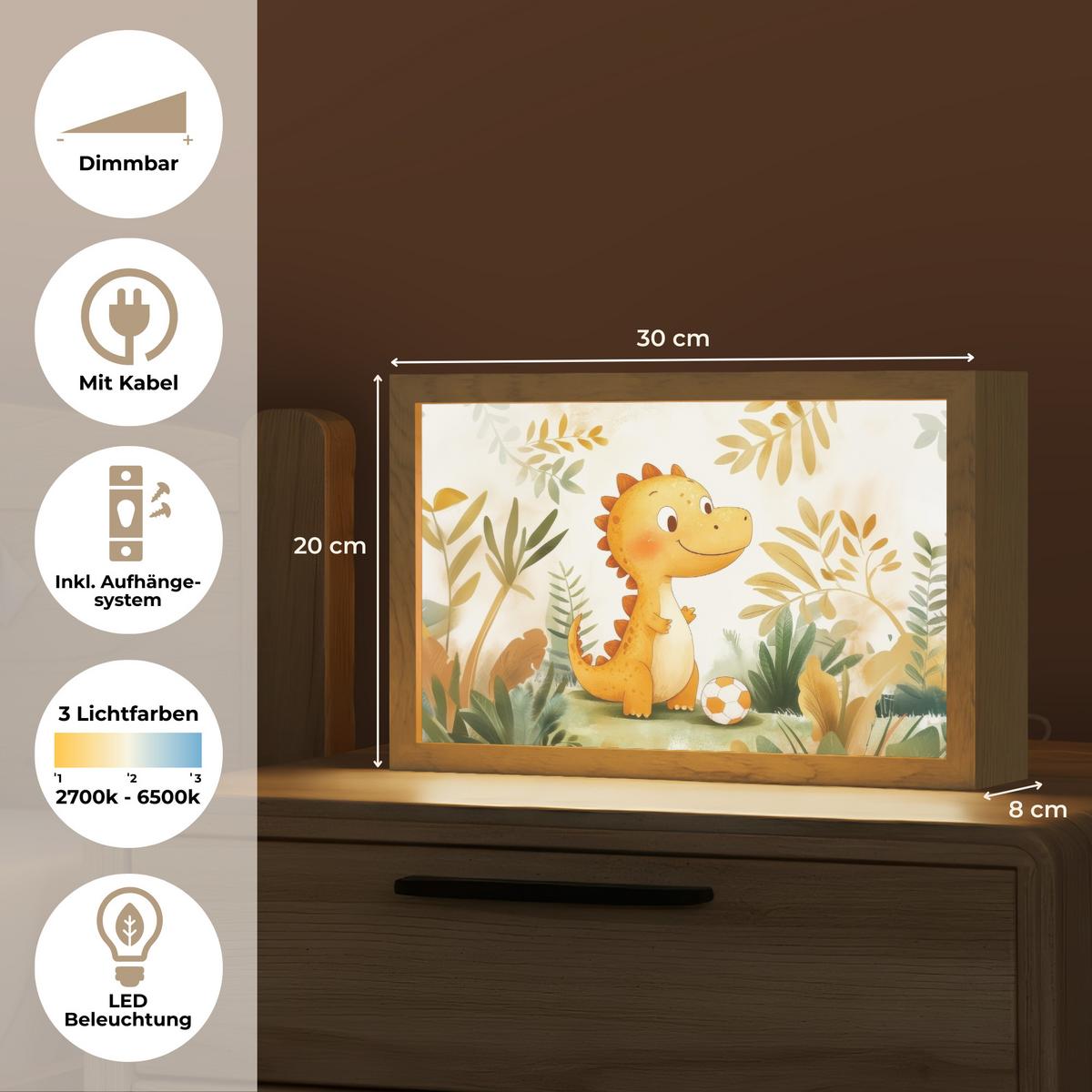WANDLEUCHTE Dino - Fußball - Orange 30x20 cm - Beige, Holzwerkstoff (30/20/8cm) - OnlyWow