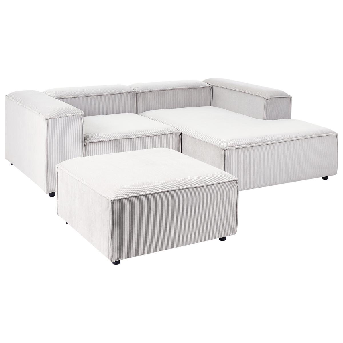 ECKSOFA Modul 3-Sitzer linksseitig Cremeweiß Cord mit Ottomane Ardal - Creme, Textil (240/180cm) - Beliani