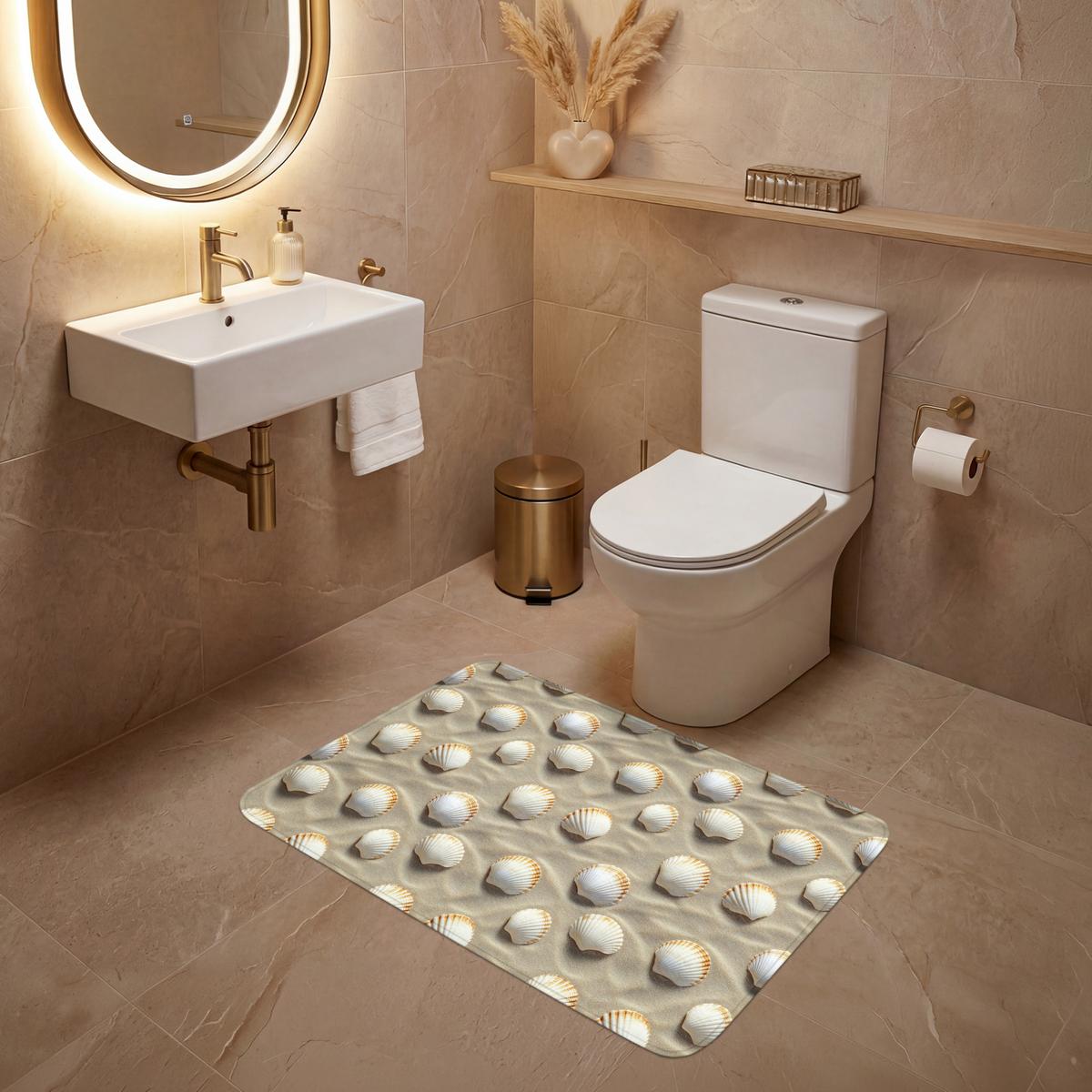 WC-VORLEGER Muscheln - Sand - Maritim Toilettenteppich 90x60 cm - Sandfarben, Textil (90/1cm) - OnlyWow