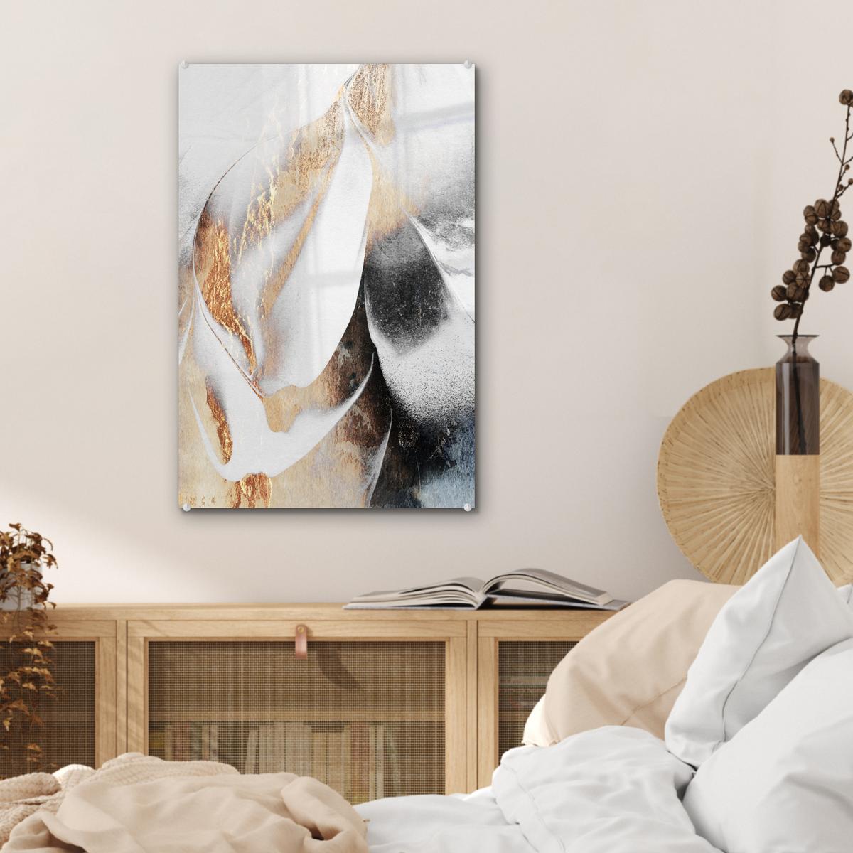 ACRYLGLASBILD Luxus - Abstrakt - Gold - Weiß Wanddeko Wohnzimmer 40x60 cm - Goldfarben, Glas (40/60cm) - MuchoWow