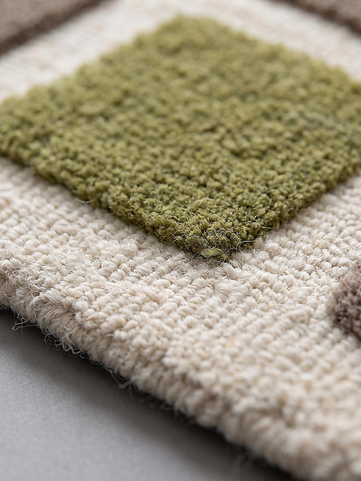 WOLLTEPPICH handgetuftet HAMPS, Quadratraster, Erdtöne-Grün, 200 x 290 cm - Grün, Textil (200/290cm) - KADIMA DESIGN