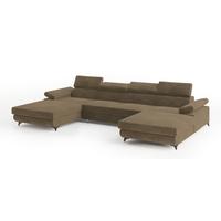 WOHNLANDSCHAFT DETTI Beige Velours-Stoff mit Schlaffunktion - Beige, Holz (339/89/190cm) - MASSENO