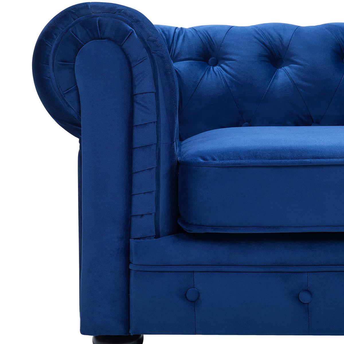 3-SITZER-SOFA Samtstoff Kobaltblau Chesterfield - Hellblau, Textil (201/70/75cm) - Beliani