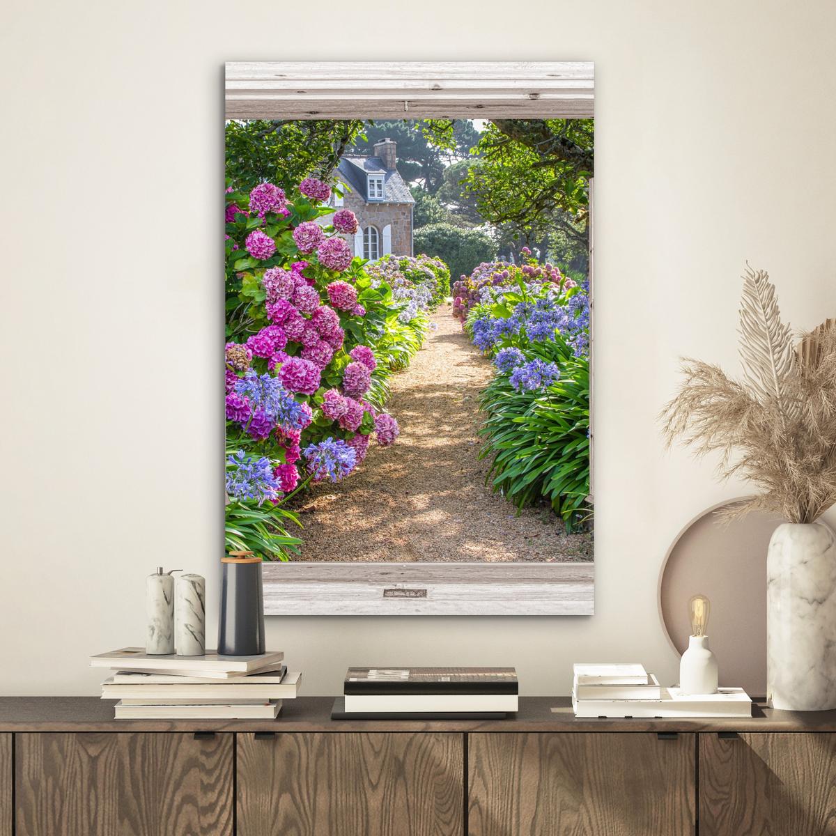 METALLBILD Hortensie - Durchsichtig - Blumen - Sommer - Lila - Weg Deko Schlafzimmer 40x60 cm - Lila, Metall (40/60cm) - MuchoWow