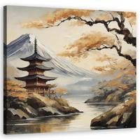 WANDBILD japanische pagode berg landschaft - Beige, Textil (40/40cm) - Feeby