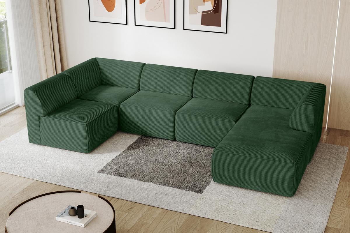 WOHNLANDSCHAFT Ottomane Rechts MOVO-L 345x180x78 cm Grün Cord - Grün, Holzwerkstoff/Kunststoff (180/78/345cm) - ALTDECOR