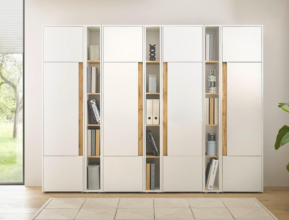 AKTENSCHRANK Set 7-teilig weiß matt, Eiche Wotan 260 x 200 cm, Schrank-Regal-Kombination mit 35 Fächern - Eichefarben/Eiche Wotan, Holzwerkstoff/Kunststoff (260/200/40cm) - Furn.Design