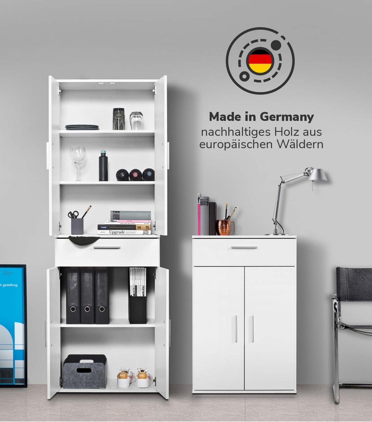 MEHRZWECKSCHRANK SET Der Allzweckwaffe - Silberfarben/Sonoma Eiche, Holzwerkstoff (60/180/34cm) - Mokebo