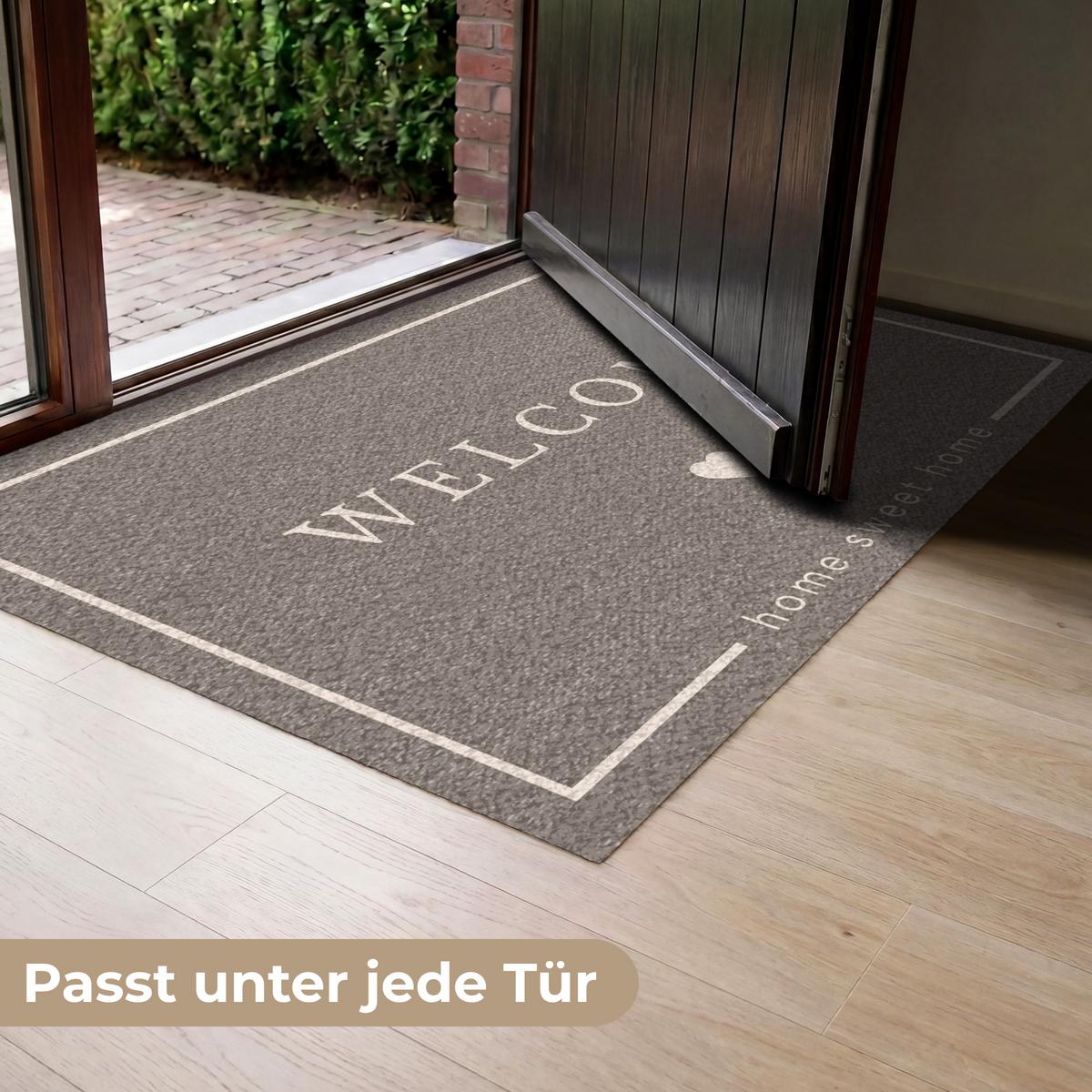 FUSSMATTE Willkommen - Braun Schmutzfänger 120x80 cm - Taupe, Kunststoff (120/0.4cm) - MuchoWow