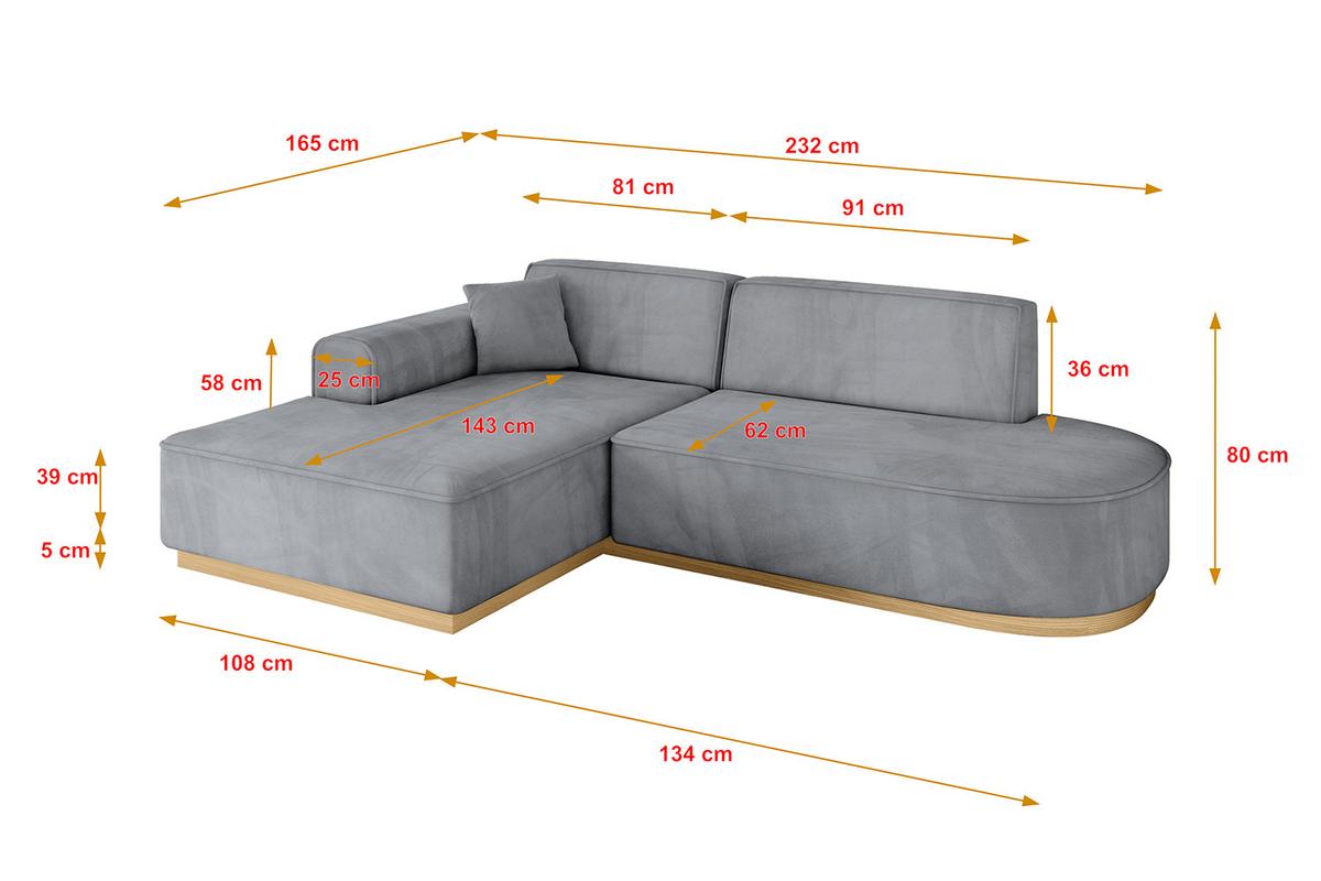 ECKSOFA Ottomane Links IREA-L1-v2 - 232x165x80 cm Grau - Titanfarben, Holzwerkstoff/Textil (232/165cm) - ALTDECOR