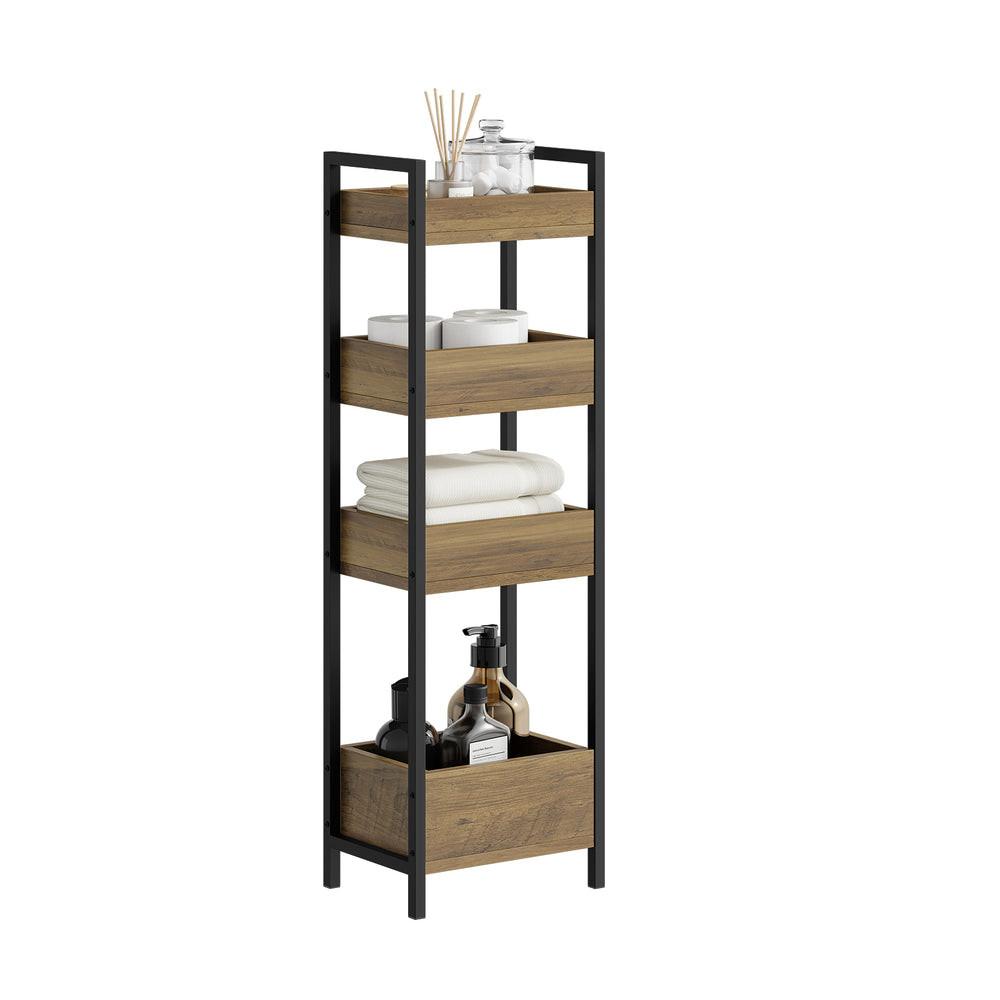 BADEZIMMERSCHRANK mit 4 Regalen, Schmal Industrial Design - Braun, Holzwerkstoff/Metall (90/20/28cm) - SoBuy