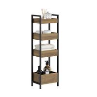 BADEZIMMERSCHRANK mit 4 Regalen, Schmal Industrial Design - Braun, Holzwerkstoff/Metall (90/20/28cm) - SoBuy