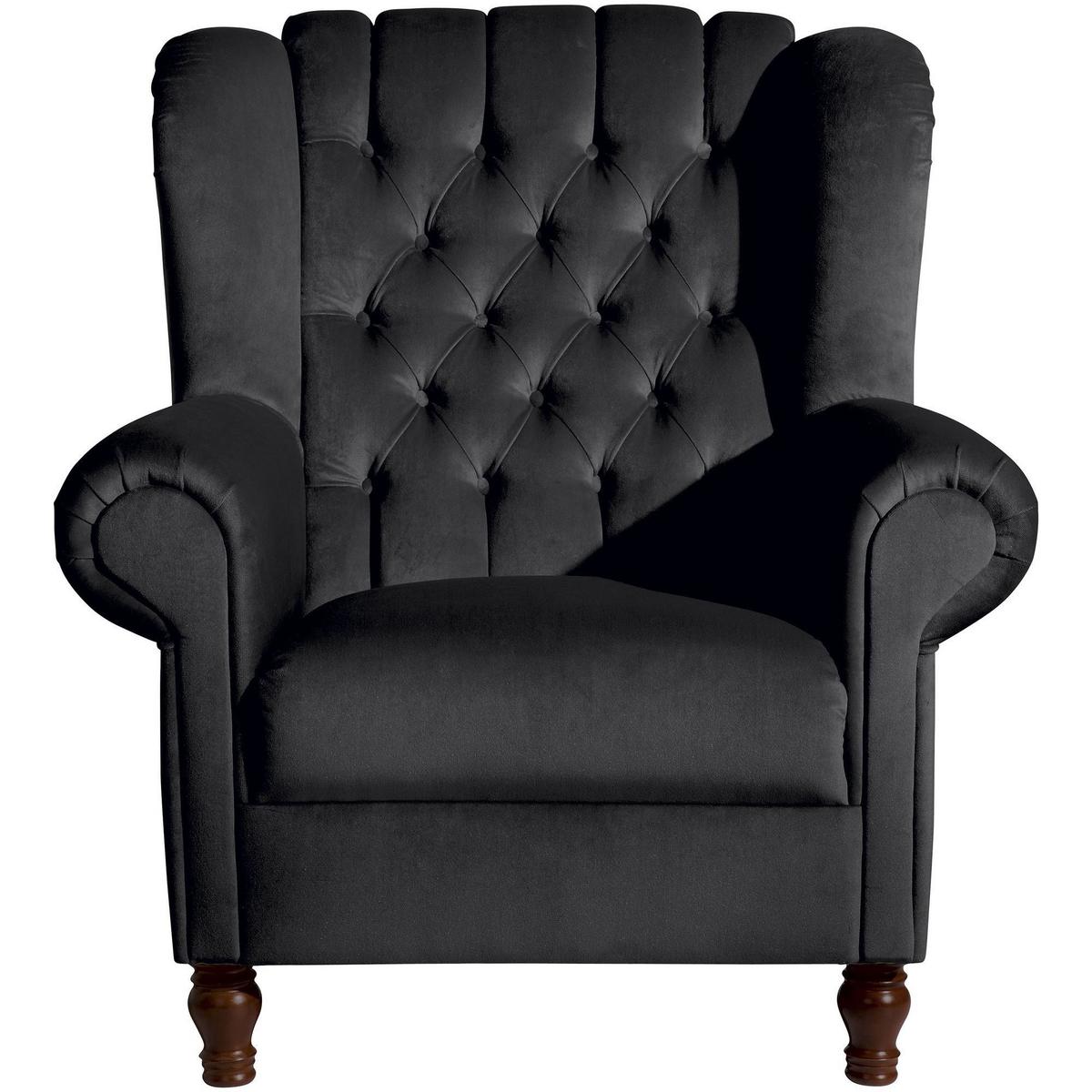 OHRENBACKENSESSEL Katreen Bezug Samtvelours Buche nussbaum dunkel / schwarz - Schwarz, Kunststoff (91/101/90cm) - 58aufmkessel