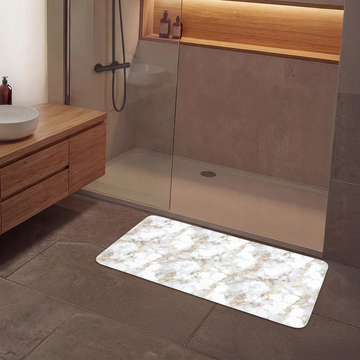 BADEMATTE Goldene Adern - Marmor - Weiß 120x60 cm - Weiß, Textil (120/60cm) - OnlyWow