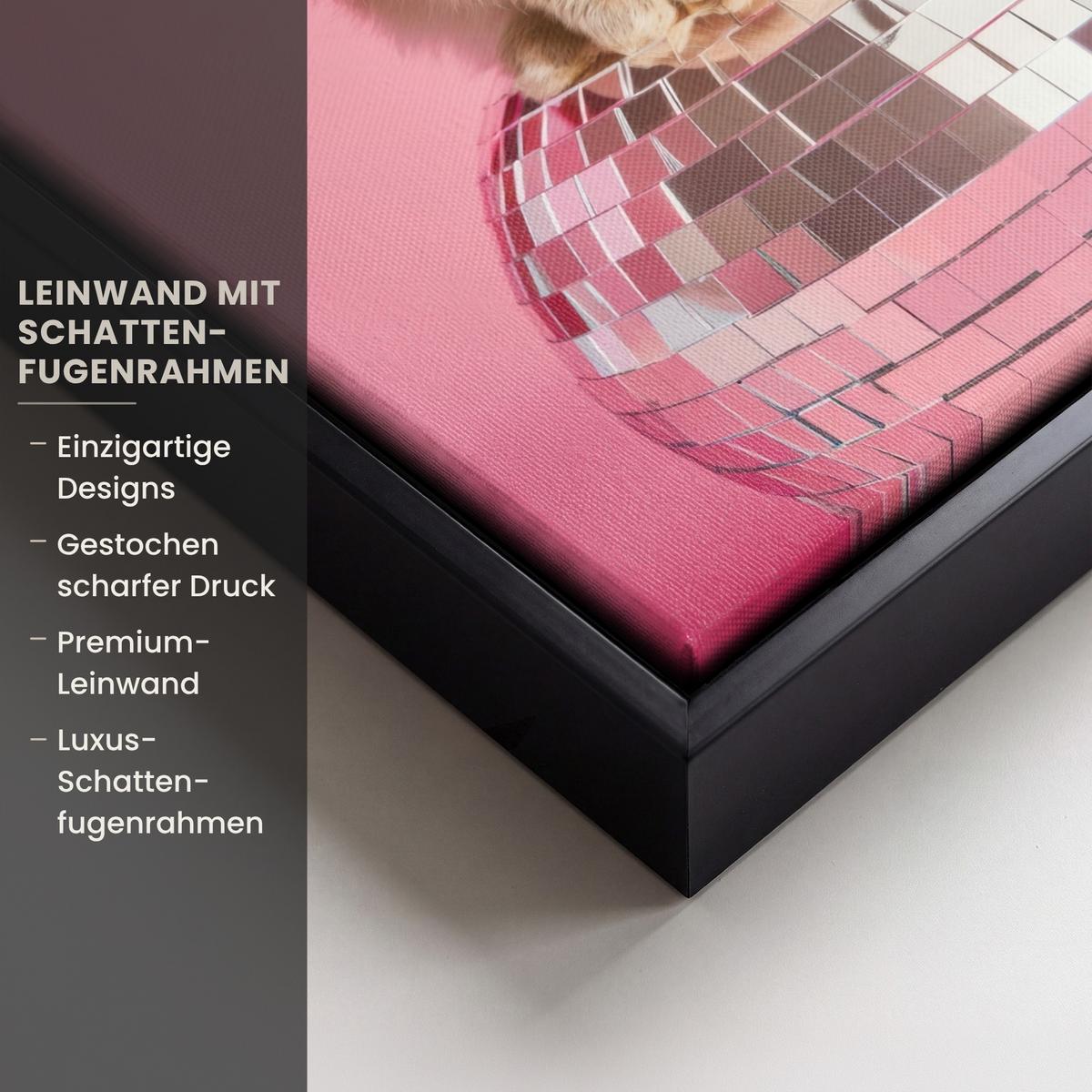 LEINWAND Bilder mit Rahmen - Schleife - Discoball - Kaninchen - 20x30 - Pink, Textil (20/30cm) - MuchoWow