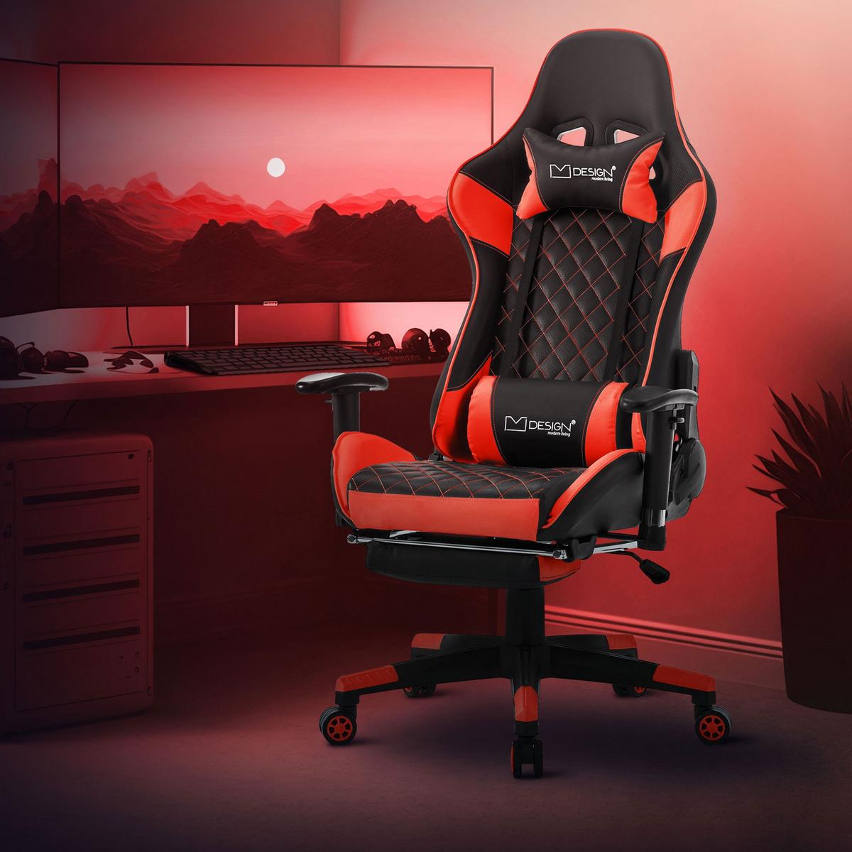 GAMINGSTUHL Kunstleder Schwarz-Rot - Rot/Schwarz, Metall (68/135/73cm) - ML-DESIGN