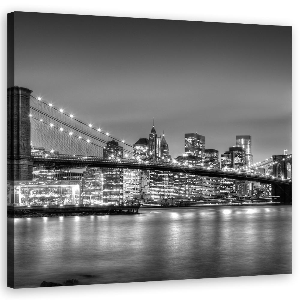 WANDBILD brookliński bridge in der nacht - Schwarz, Textil (40/40cm) - Feeby
