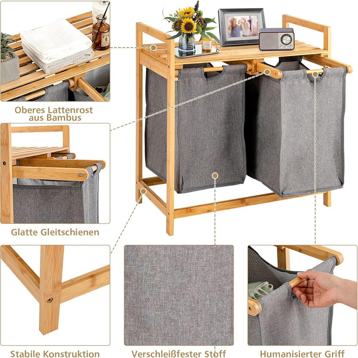WASCHEKORB Holz - Apfelbaumfarben, Naturmaterialen (33/64/73cm) - COSTWAY