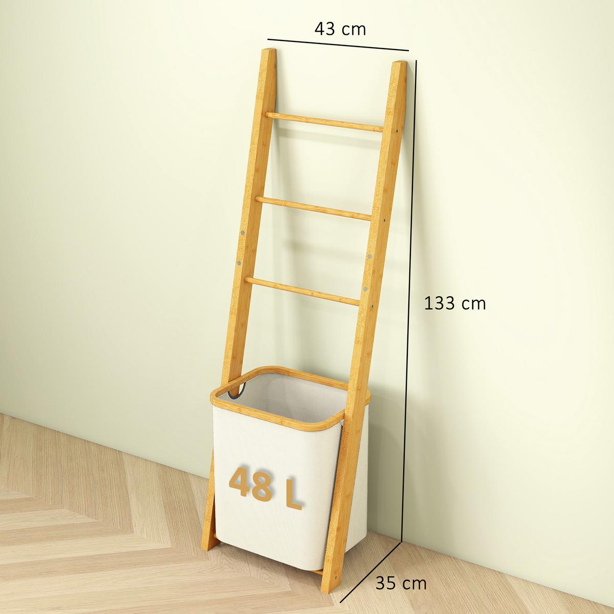 BADEZIMMER-REGAL Bambus Polyester Cremeweiß - Creme, Holz (35/133/43cm) - HOMCOM