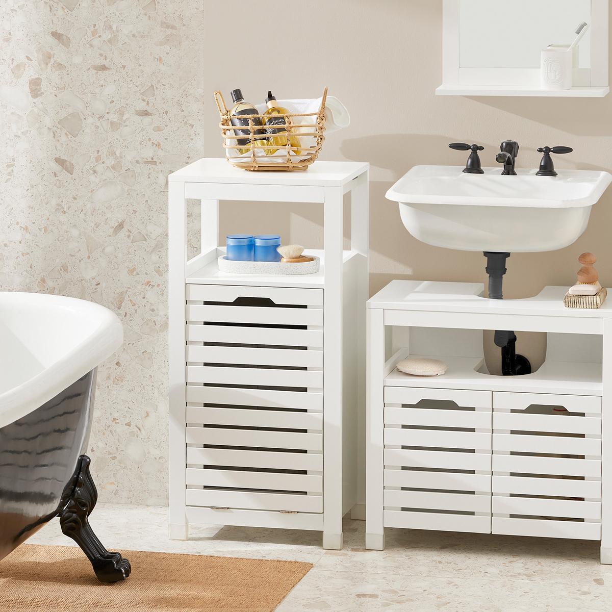 WÄSCHESCHRANK Weiß - Weiß, Holzwerkstoff (42/90/30cm) - SoBuy