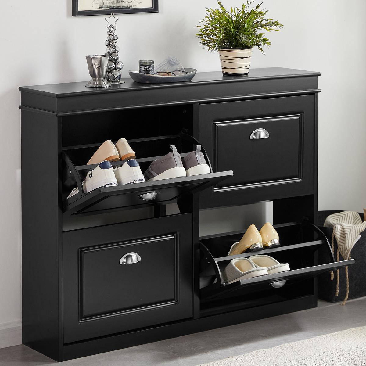 SCHUHSCHRANK Schwarz - Schwarz, Holzwerkstoff (105/82/24cm) - SoBuy