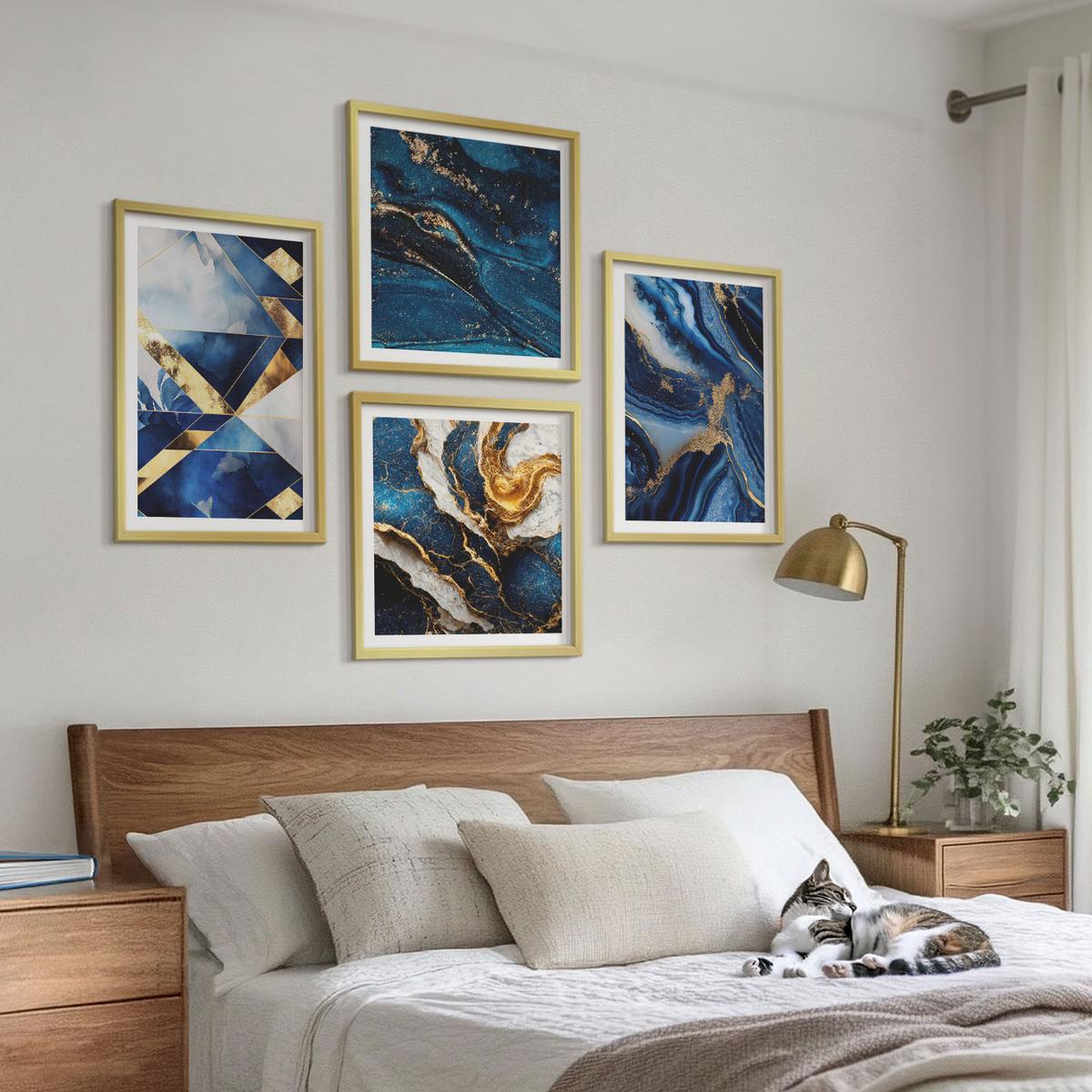 BILDER SET 4er Set - 50x50 cm & 40x60 cm Goldrahmen - Abstrakte, elegante Muster - Goldfarben, Kunststoff (50/50cm) - TULUP