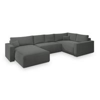 WOHNLANDSCHAFT VELAMI R-S Grau Velours-Stoff mit Schlaffunktion - Grau, Holz (365/83/194cm) - MASSENO