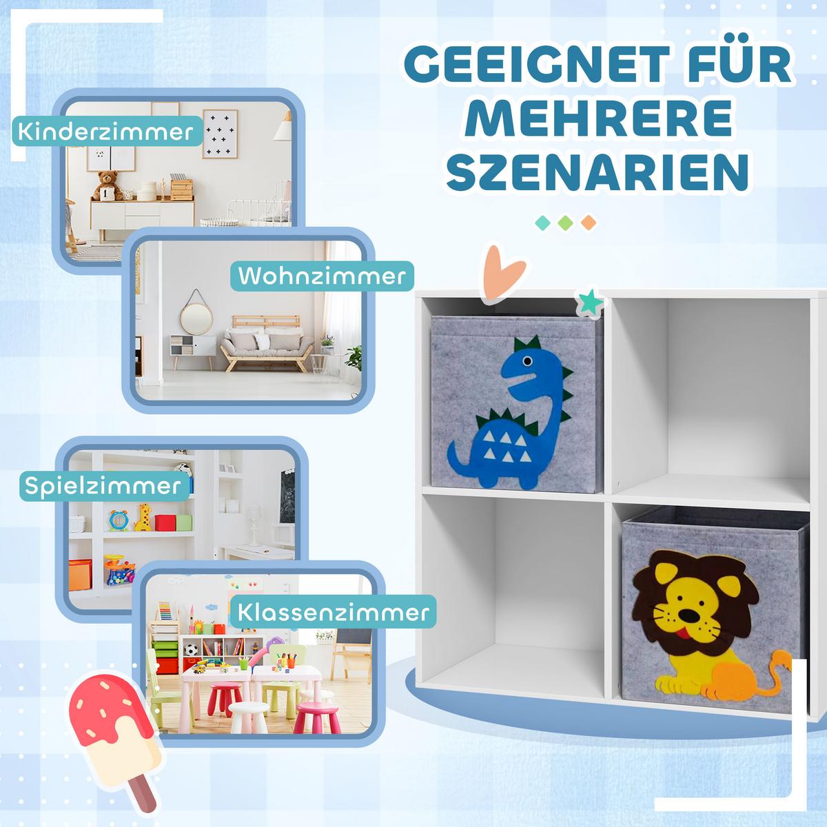 KINDERREGAL Bücherregal mit 2 Aufbewahrungsboxen für Kinderzimmer Weiß+Grau - Weiß, Holzwerkstoff (29.9/61.8/61.8cm) - ZONEKIZ